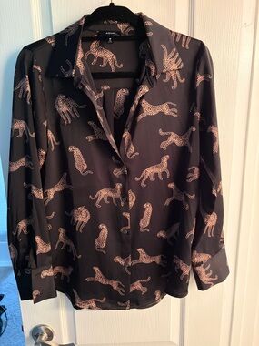 Aqua Black Shirt with Tan Leopard Print